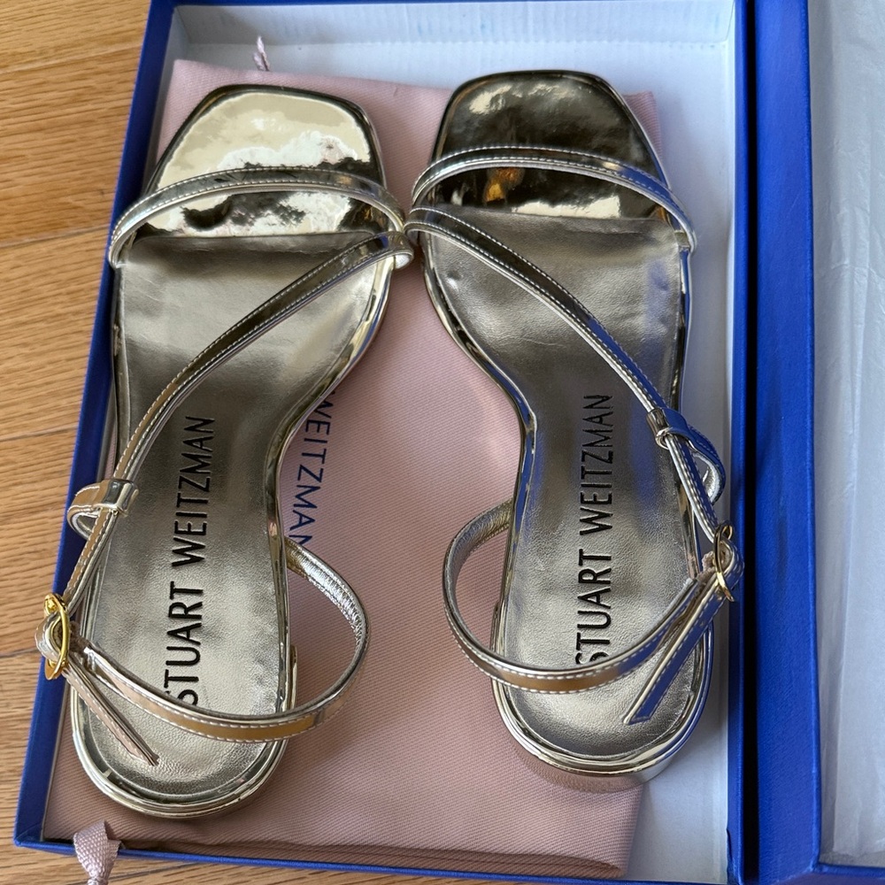 Stuart Weitzman Metallic Gold Strappy Heeled Sandals